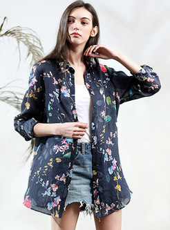 Print Loose Turn-down Single-breasted Blouse 