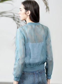 Embroidered Lace Slim Solid Color Coat
