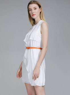 Elegant Stand Collar Sleeveless Slim Mini Dress