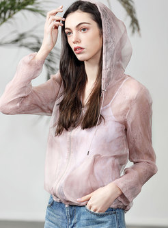 Pure Color Transparent Zippered Hooded Coat