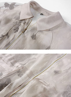 Lapel Embroidered Gathered Waist Slim Coat