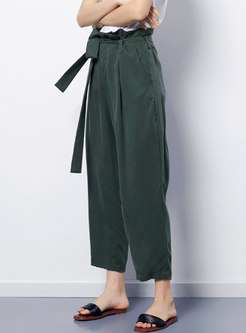 Brief Pure Color Tied Straight Pants