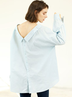 Pure Color Backless Single-breasted Sweet Blouse 