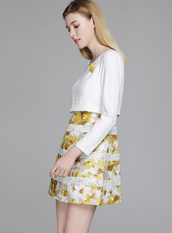 Trendy Print Splicing High Waist Mini Dress