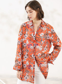Stylish Floral Print Single-breasted Blouse