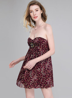 Stylish Floral Bandeau Slim Mini Dress