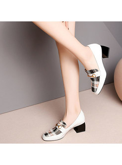 Plaid Splicing Chunky Heel Daily Shoes