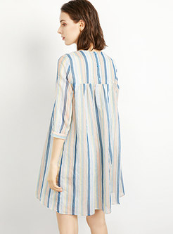 Casual Striped O-neck Loose Mini Dress