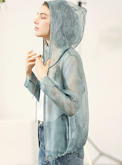 Perspective Embroidered Silk Hooded Coat