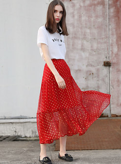 Trendy Polka Dot Jacquard Mesh High Waist Skirt