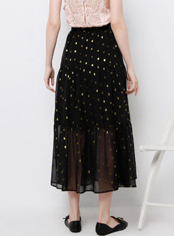 Fashion Mesh Black Jacquard Slim High Waist Skirt