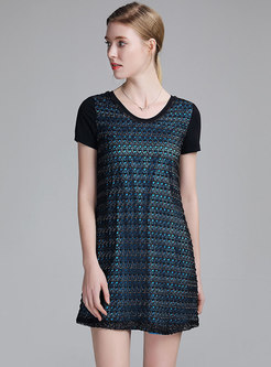 Trendy Print O-neck Short Sleeve Slim Mini Dress