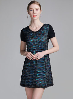 Trendy Print O-neck Short Sleeve Slim Mini Dress