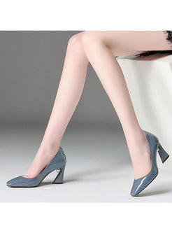 Genuine Leather Square Toe High-heel Shoes