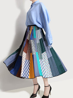 Stylish Plaid Splicing Print A Line Skirt