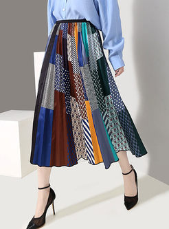 Stylish Plaid Splicing Print A Line Skirt
