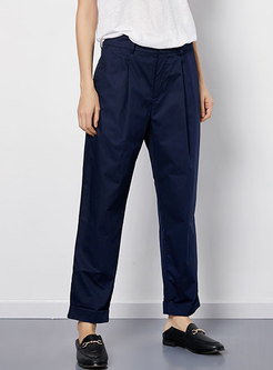 Pure Color Cotton Casual Straight Pants