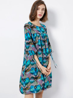 Silk Multicolor Print Big Hem Loose Dress