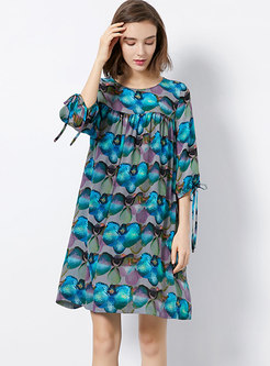 Silk Multicolor Print Big Hem Loose Dress
