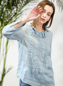 Chic Embroidered Loose Pullover Blouse