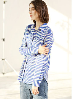 Brief Striped Lapel Single-breasted Blouse