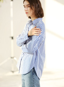 Brief Striped Lapel Single-breasted Blouse