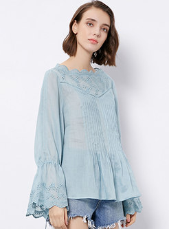 Solid Color Embroidered Flare Sleeve Loose T-Shirt