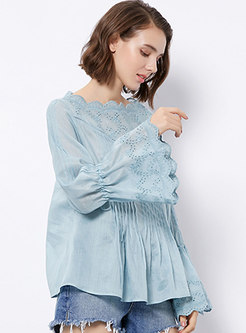 Solid Color Embroidered Flare Sleeve Loose T-Shirt