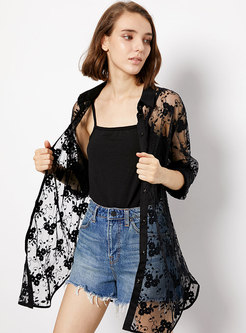 Sexy Lace Perspective Single-breasted Coat 