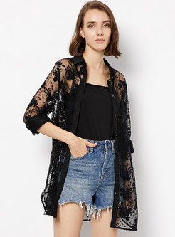 Sexy Lace Perspective Single-breasted Coat 