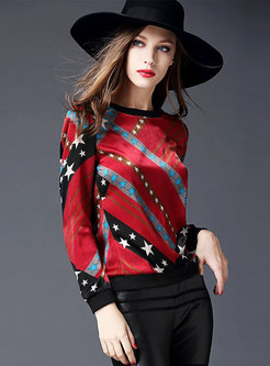 Chic Print O-neck Pullover T-shirt