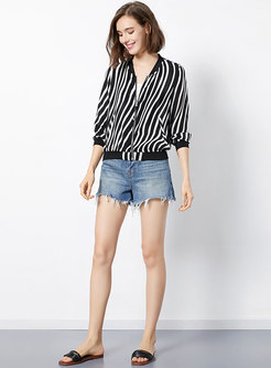 Trendy Striped Splicing Slim Short Coat 