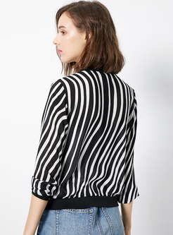 Trendy Striped Splicing Slim Short Coat 