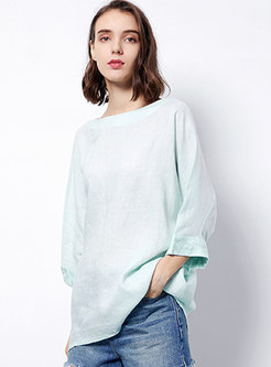 Linen Pure Color Loose T-shirt 