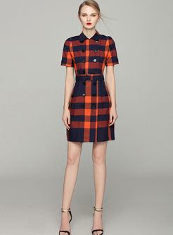 Casual Plaid Double-breasted Slim Dress