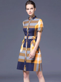 Casual Standing Collar Bowknot Waist Dress
