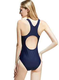 V-neck Backless Color-blocked Swimwear