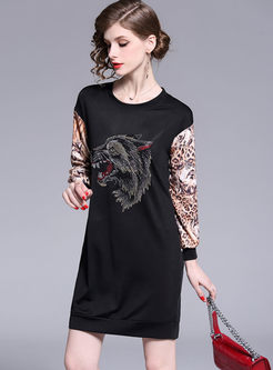 Casual O-neck Pullover Leopard Slim Dress