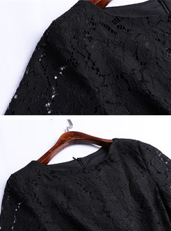 Lace Splicing Print O-neck Skater Dress