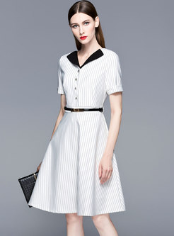 Elegant Striped Splicing High Waist A Line Dress