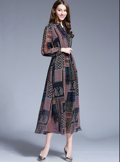 Stylish Print High Waist Slim Maxi Dress