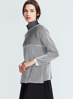 High Neck Striped Loose Pullover Sweater