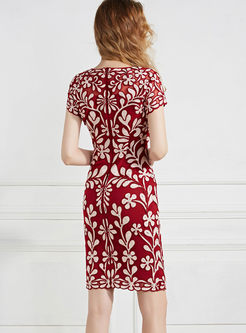 Elegant O-neck Print Sheath Mini Dress