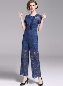 Sexy Lace Short Sleeve Perspective Slim Jumpsuit