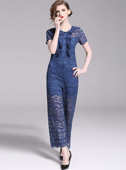 Sexy Lace Short Sleeve Perspective Slim Jumpsuit
