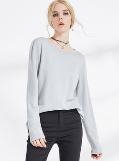 Casual Pure Color O-neck Loose T-shirt