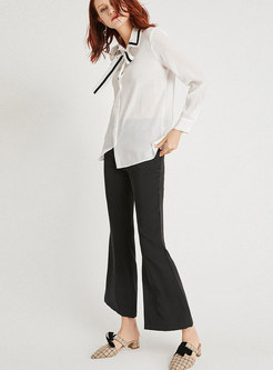 Brief White Tied Bowknot Daily Blouse