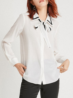 Brief White Tied Bowknot Daily Blouse