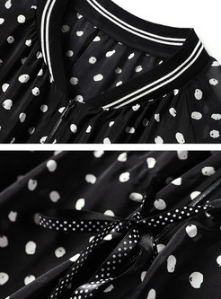 Polka Dot Tie-waist Zipper Slim Dress