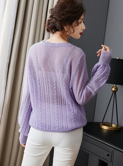 Casual Lantern Sleeve Sequins Loose Sweater